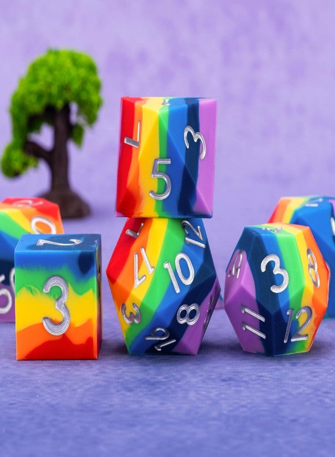 weyano Sharp Edge Silicone Rubber Poly DND Dice Set D&D Polyhedral Dice 7pcs (D4, D6, D8, D10, D12, D20, D%) for Dungeons and Dragons, RPG, MTG for Ages 15 and Up - Image 4